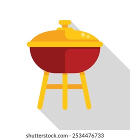 Kettle barbecue grill standing on three legs with closed lid flat color icon for apps and websites