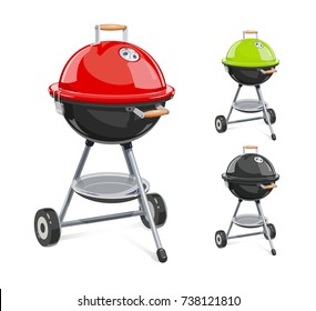 Kettle For barbecue with lid. Equipment for bbq. B-B-Q Accessory. Traditional Cooking Food on grill. Picnic rest. Isolated white background. Vector illustration.