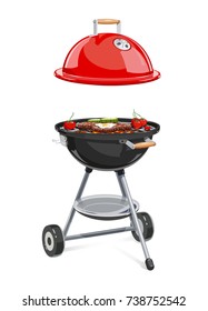 Kettle For barbecue with lid. Equipment for bbq. B-B-Q Accessory. Traditional Cooking Food on grill. Picnic rest. Isolated white background. Vector illustration.