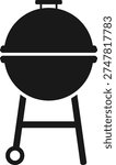 Kettle BBQ Grill Icon. Black Silhouette of Barbecue Grill. BBQ Grill Vector Illustration. Picnic and Camping Icon.