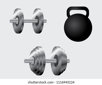 kettle bell and dumbbells in vector 