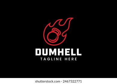 diseño del logotipo de la campana de la caldera y del tiro de fuego para el gimnasio fitness entrenamiento sano deporte