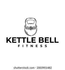 Kettle Bell Fitness Gym With Flower Leaves Wreath Drawing Logo Vector Illustration Template Icon Design