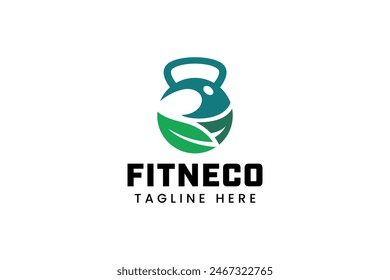 kettle bell with leaf foliage logo design for fitness workout gym yoga healthy sport