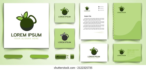 kettle bell and leaf logo and business branding template Designs Inspiration Isolated on White Background