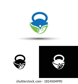 kettle bell and Leaf logo idea with Gym nutrition logo design