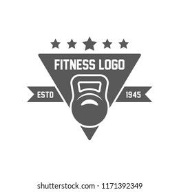 kettle bell Logo for fitness, gym. Emblems, labels, badges, logos. Monochrome vector isolated. Flat design. Modern. EPS 10.