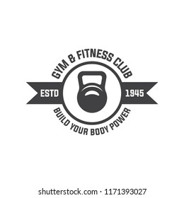kettle bell Logo for fitness, gym. Emblems, labels, badges, logos. Monochrome vector isolated. Flat design. Modern. EPS 10.