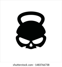 Kettle Bell And Skull Bone. Vector Icon And Logo.