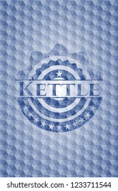 Kettle blue badge with geometric pattern background.
