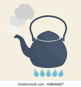 Kettle boils with water flat style vector illustration. Kitchen utensils stock illustration.