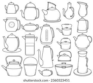 Colecciones de ilustraciones de la línea de dibujos de Kettle y bucket doodle