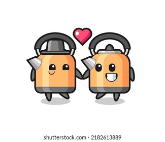 kettle cartoon character couple with fall in love gesture , cute style design for t shirt, sticker, logo element