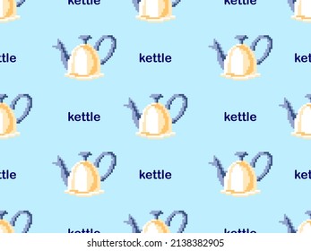 kettle cartoon character seamless pattern on blue background.Pixel style