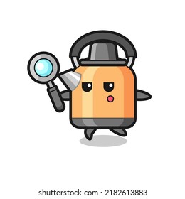 kettle cartoon character searching with a magnifying glass , cute style design for t shirt, sticker, logo element
