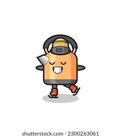 kettle cartoon as an ice skating player doing perform , cute style design for t shirt, sticker, logo element