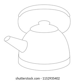 Kettle cartoon. Outlined illustration with thin line black stroke