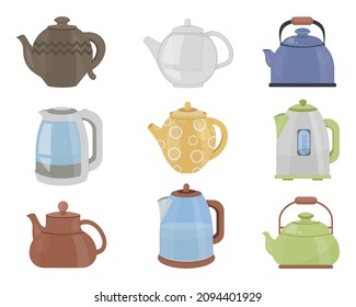 Kettle cartoon set isolated . Vector cartoon set icon electric teapot. Vector illustration of kettles.