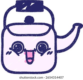 Desenho de giz de chaleira em cor de neon brilhante