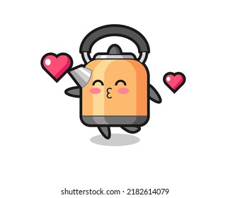 kettle character cartoon with kissing gesture , cute style design for t shirt, sticker, logo element