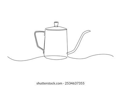 Chaleira para café gotejamento contínuo um desenho de linha. Ilustração de arte de linha única da chaleira. Vetor editável.