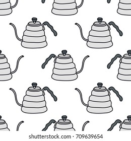 kettle for coffee seamless doodle pattern