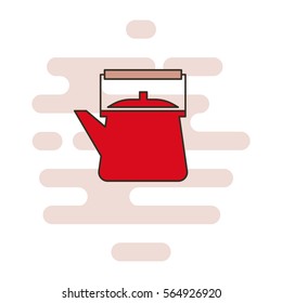 Kettle color thin line icon. Cloud background