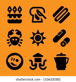 kettle, copyspace, concept, closeup, butcher and eat icon vector set. Flat vector design with filled icons. Designed for web and software interfaces