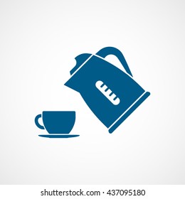 Kettle and Cup Blue Flat Icon On White Background