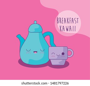 kettle with cup for breakfast kawaii style