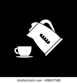 Kettle and Cup Flat Icon On Black Background
