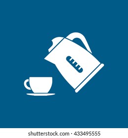Kettle and Cup Icon On Blue Background