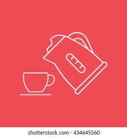 Kettle and Cup Line Icon On Red Background