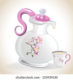 Kettle and cup of milk