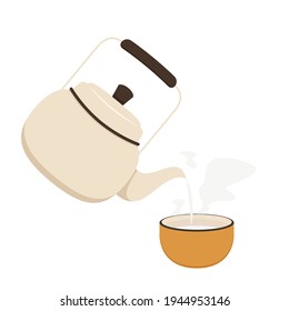 Kettle and Cup vector. Pour hot water into a Cup.