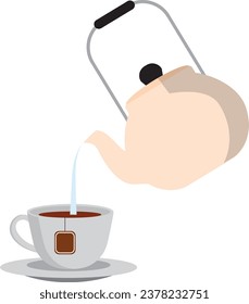 Kettle and Cup vector. Pour hot water into a Cup.