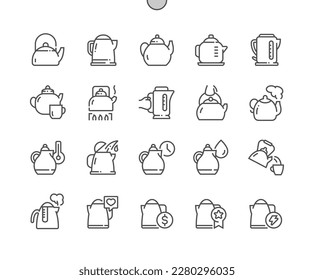 Kettle. Haushaltsgeräte Tea time. Elektrischer Wasserkocher. Kaufen, Preis und Rezensionen. Pixel Perfect Vector Thin Line Icons. Einfaches Minimal-Piktogramm