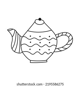Kettle with doodle pattern on white background