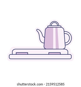 Kettle and electric range semi flat color vector element. Full sized object on white. Preparing tea. Cooking at home simple cartoon style illustration for web graphic design and animation