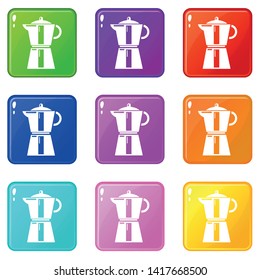 Kettle element icons set 9 color collection isolated on white for any design
