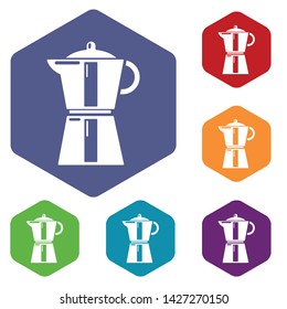 Kettle element icons vector colorful hexahedron set collection isolated on white