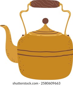 Kettle featuring a wooden handle, spout, and lid, isolated against a white background, ideal for brewing hot tea or infusions and enhancing morning beverage rituals