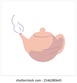  Kettle flat icon. Hot teapot ready for brewing. Hot drinks. Tea and coffee preparation concept. Color vector illustration