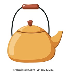 Kettle. Flat vector illustration of teapot isolated on white background. Travel iron kettle, field kitchen, hiking, dishes.