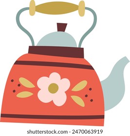 Kettle With Flower Vector Illustration