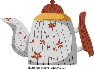 Kettle with flowers. Happy Easter. Cute Isolated element on transparent background.