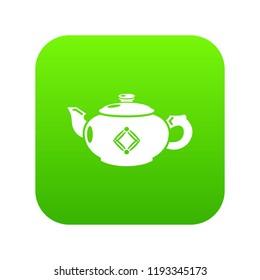Kettle glass icon green vector isolated on white background