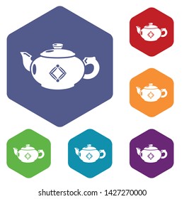 Kettle glass icons vector colorful hexahedron set collection isolated on white