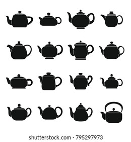 Kettle glass teapot icons set. Simple illustration of 16 kettle glass teapot alcohol logo vector icons for web