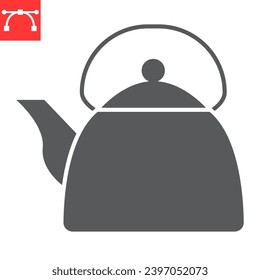 Kettle glyph icon, kitchen and teapot, kettle vector icon, vector graphics, editable stroke solid sign, eps 10.